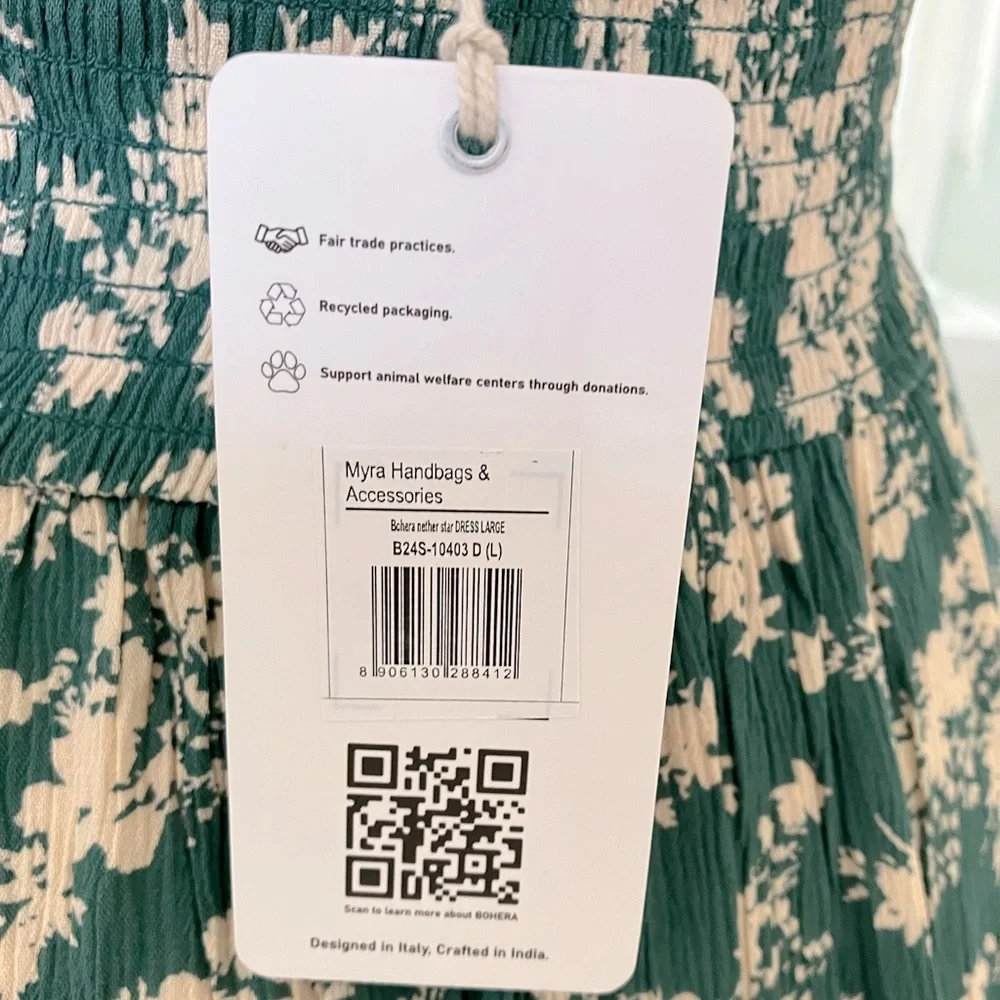 NWT Boho sage green flower print smocked dress w/ pockets! Bohera size L - Picture 6 of 15